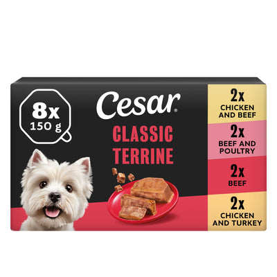 Sainsburys Cesar Classics Terrine Mixed in Loaf Wet Dog Food Trays 8x150g- Buy online at McGrocer
