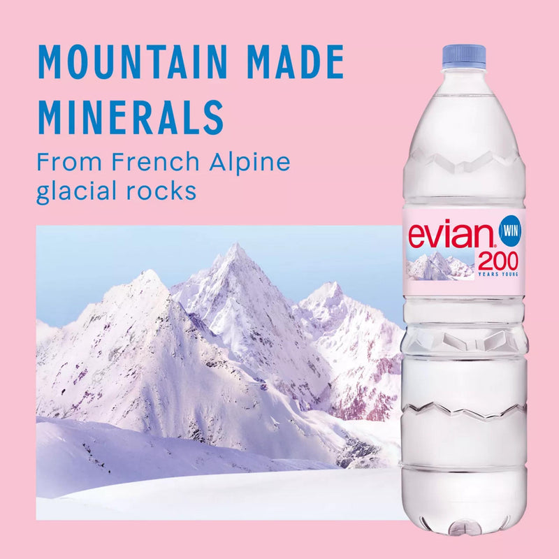 Evian natural mineral still water 6x1.5L (British brand)