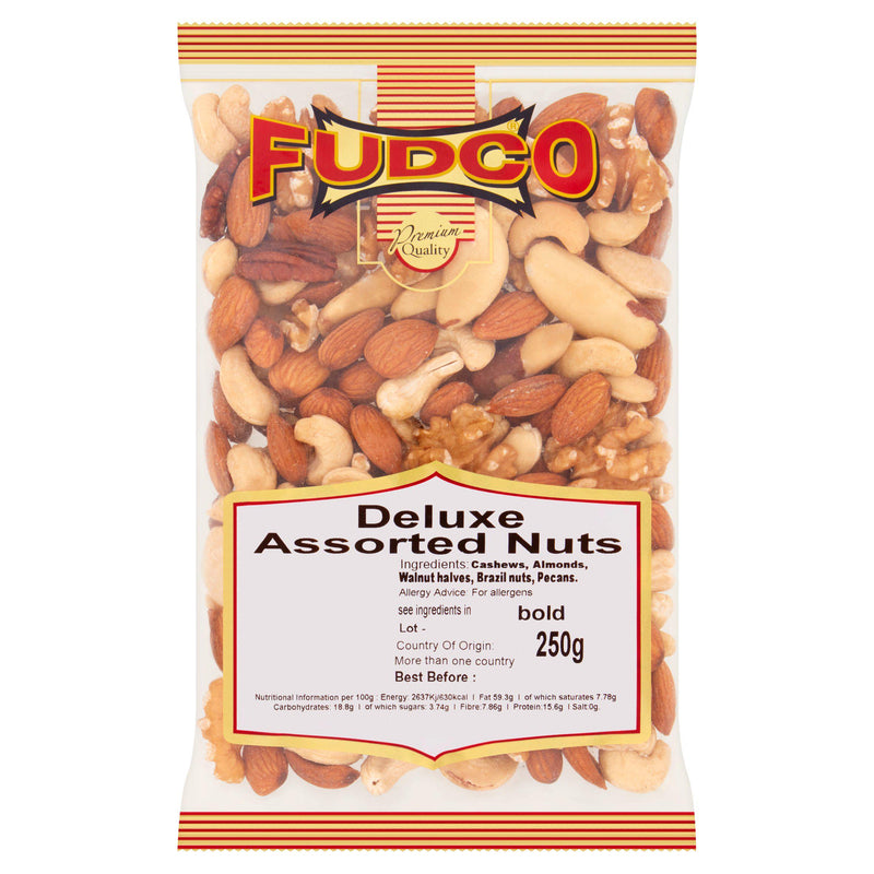 Fudco Deluxe Assorted Nuts 250g, imported from the UK