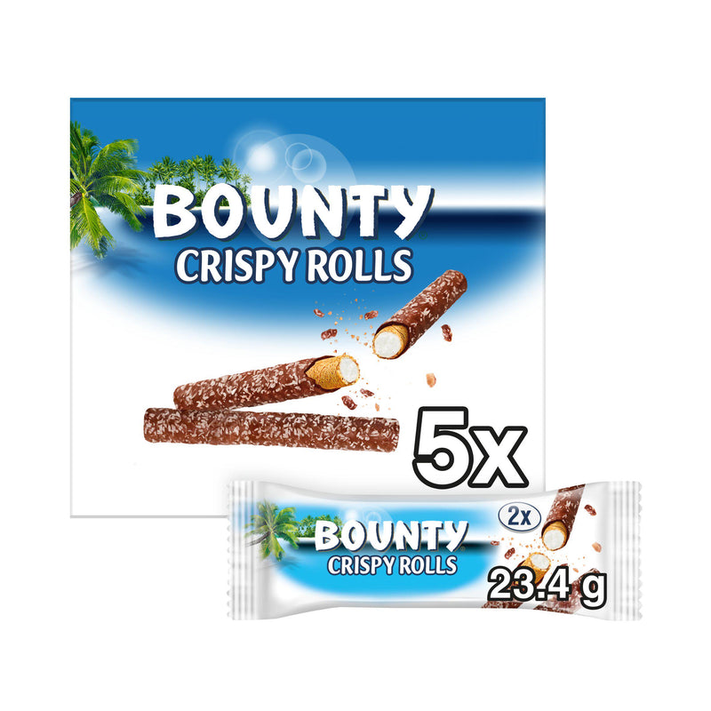 Bounty milk chocolate coconut crispy rolls multipack 5 x 23.4g, UK version