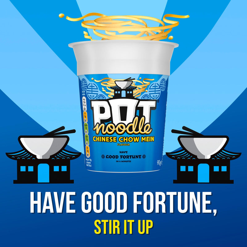 Pot Noodle Chinese Chow Mein Noodles 90g, imported from the UK