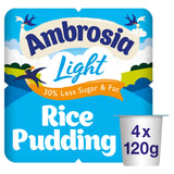 Sainsburys Ambrosia Light Rice Pudding Low Fat & Reduced Sugar Dessert Snack Pots 4 x 120g- Buy online at McGrocer