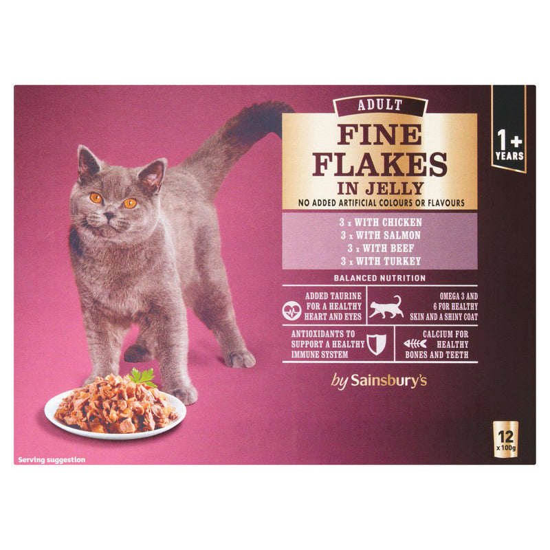 Sainsbury's Fine Flakes cat food variety pack 12x100g (British brand)