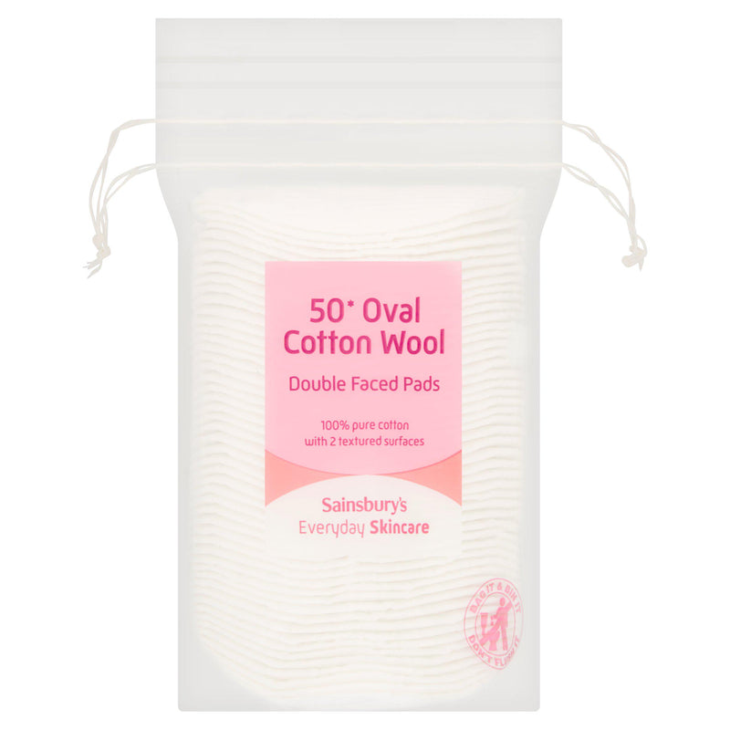 Sainsbury's double faced oval cotton wool pads x50, imported from the UK