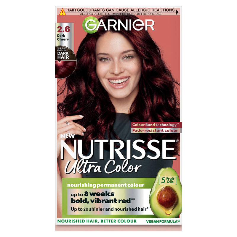 Garnier Nutrisse Dark Cherry Red 2.6 hair dye, UK version