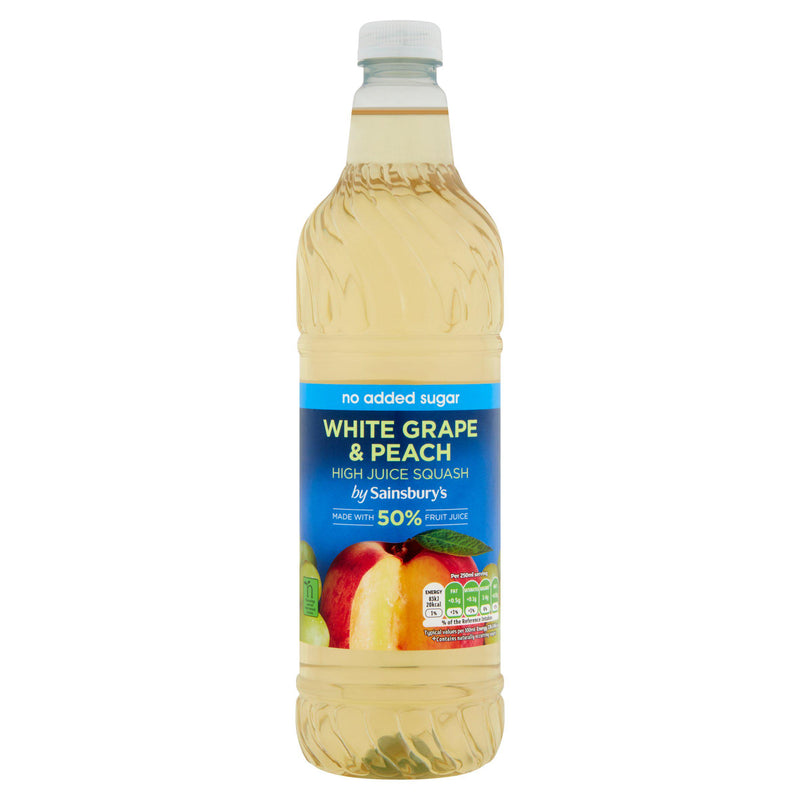 Sainsbury's squash white grape and peach no added sugar 1L, imported from the UK