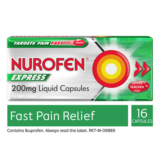 Nurofen Express Ibuprofen Pain Relief Liquid Capsules 16x200mg GOODS Sainsburys   
