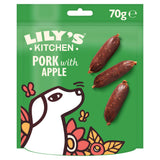 Lily's Kitchen pork and apple sausages dog treats 70g, imported from the UK