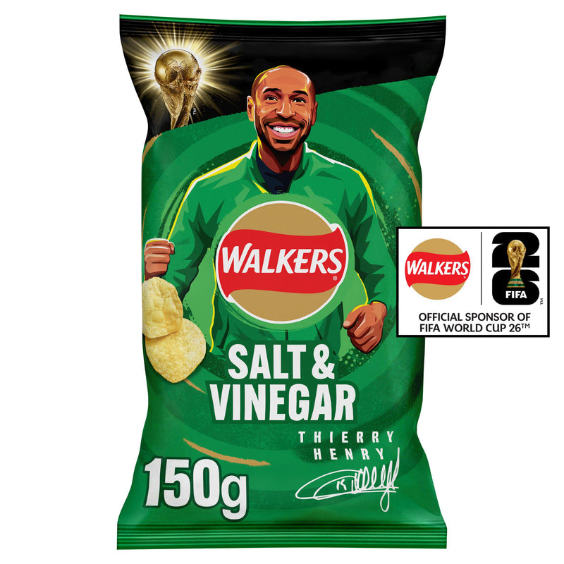 Walkers salt and vinegar potato crisps 150g sharing bag (British brand)