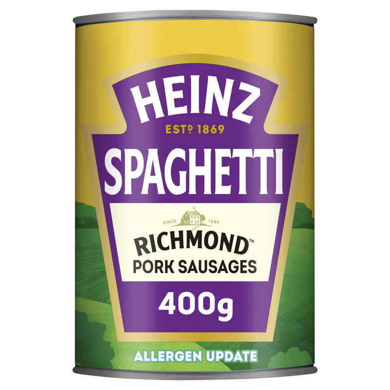 Heinz spaghetti and sausages with tomato sauce 400g, UK version