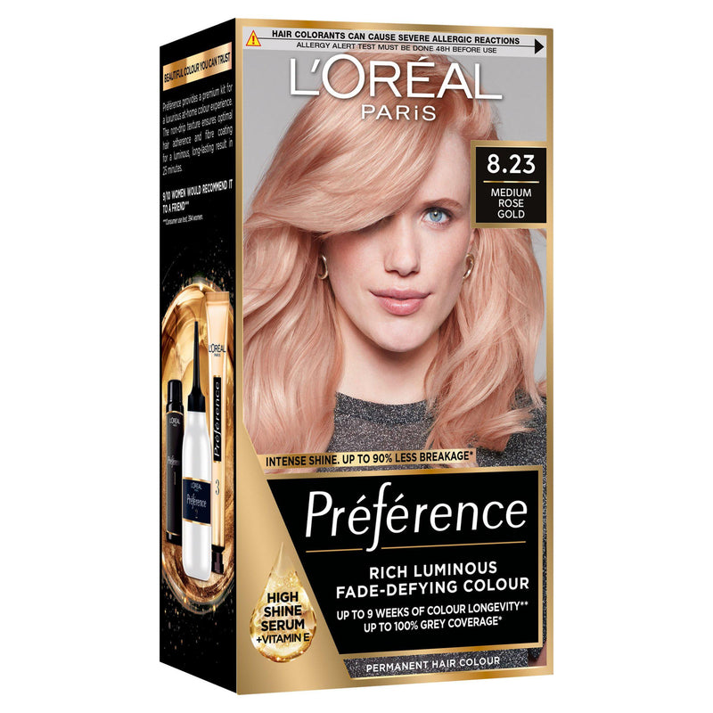 L'Oreal Preference 8.23 rose gold blonde hair dye, imported from the UK