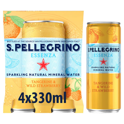 Sainsburys San Pellegrino Essenza Tangerine & Strawberry Sparkling Water 4x330ml- Buy online at McGrocer