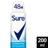 Sainsburys Sure Women Cotton Dry 48h Antiperspirant Aerosol Deodorant 200ml- Buy online at McGrocer