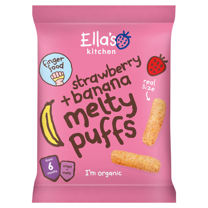 Ella's Kitchen melty puffs strawberry banana 20g, imported from the UK