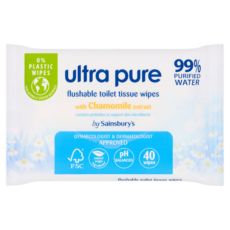 Sainsbury's flushable wipes with chamomile extract 40 wipes (British brand)