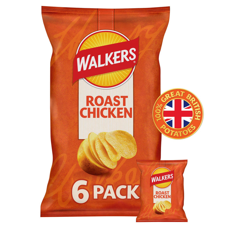 Walkers Roast Chicken crisps 6 x 25g multipack (British brand)