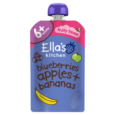 Sainsburys Ella's Kitchen Organic Blueberries, Apples, Bananas & Vanilla Baby Food Pouch 4+ Months 120g- Buy online at McGrocer