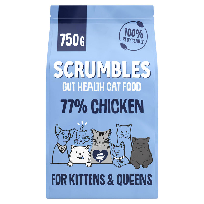 Scrumbles chicken dry cat food 750g, imported from the UK