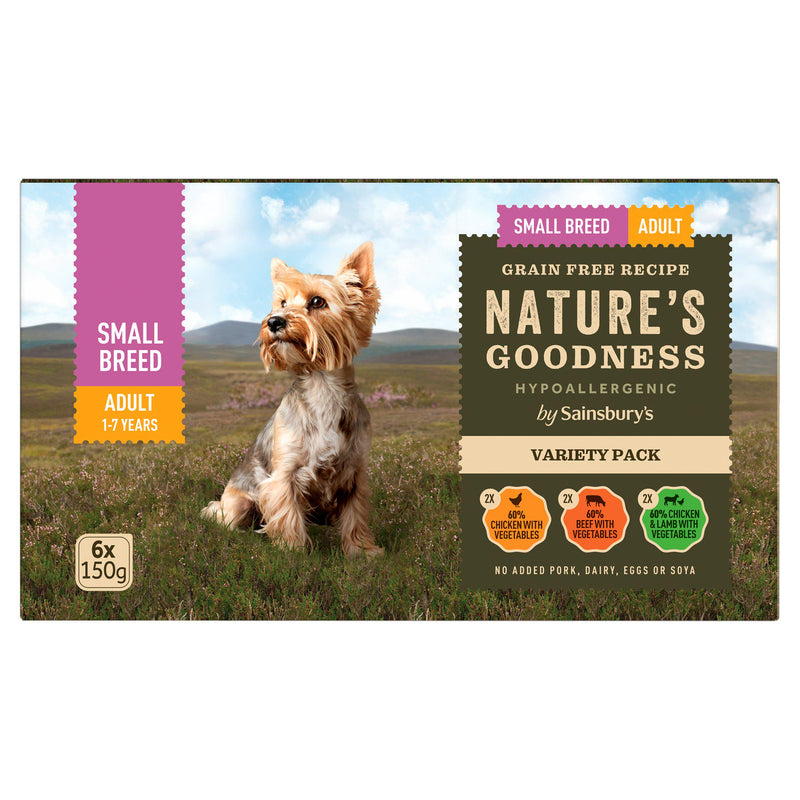 Sainsbury's Nature's Goodness small breed variety pack dog food 6x150g (British brand)