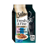 Sainsburys Sheba Fresh & Fine Salmon & Tuna in Gravy Wet Cat Food Pouches 6 x 50g- Buy online at McGrocer