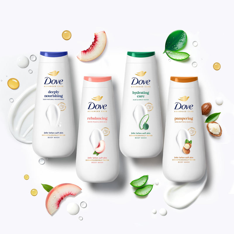 Dove Advanced Care Pampering Body Wash 400ml, imported from the UK