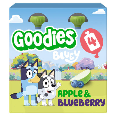 Sainsburys Goodies Bluey Apple & Blueberry Fruit Smoothie Pouches Multipack 4 x 100g- Buy online at McGrocer