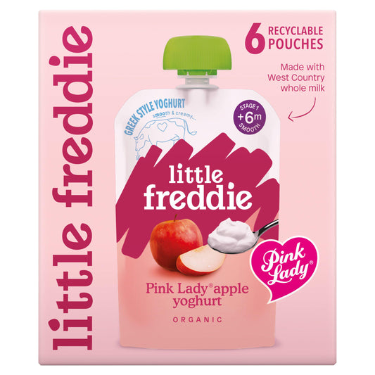 Little Freddie Organic Pink Lady Apple Greek Style Yoghurt Stage 1 +6m Smooth 6x100g GOODS Sainsburys   