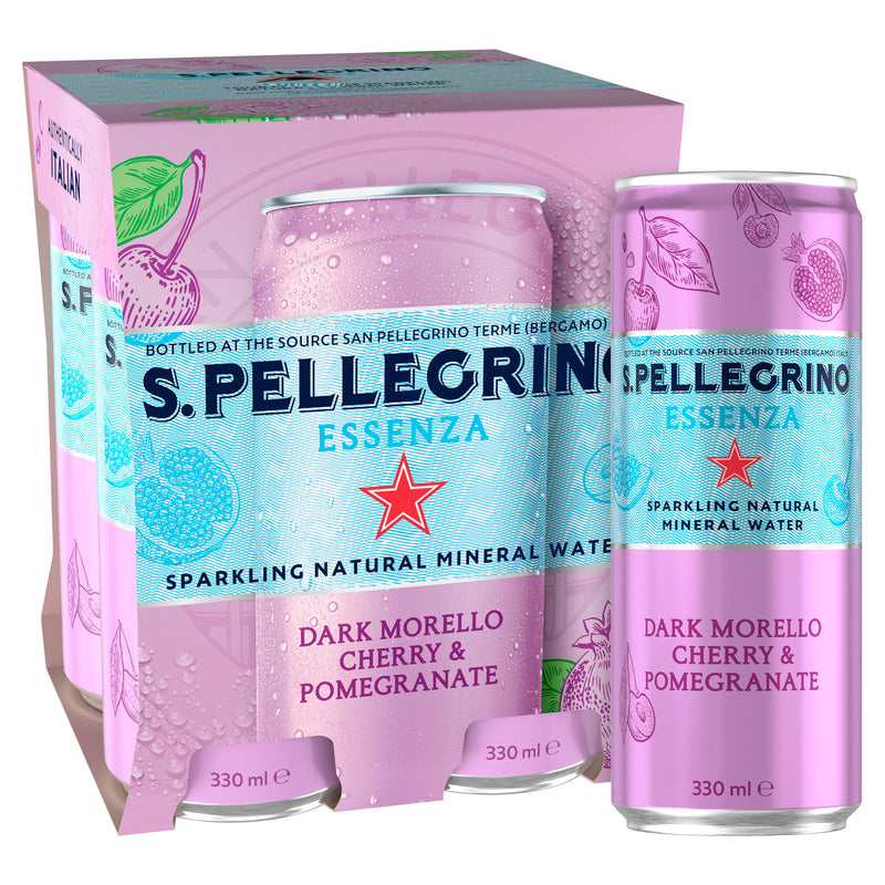 San Pellegrino Essenza sparkling water cherry pomegranate 4x330ml, imported from the UK