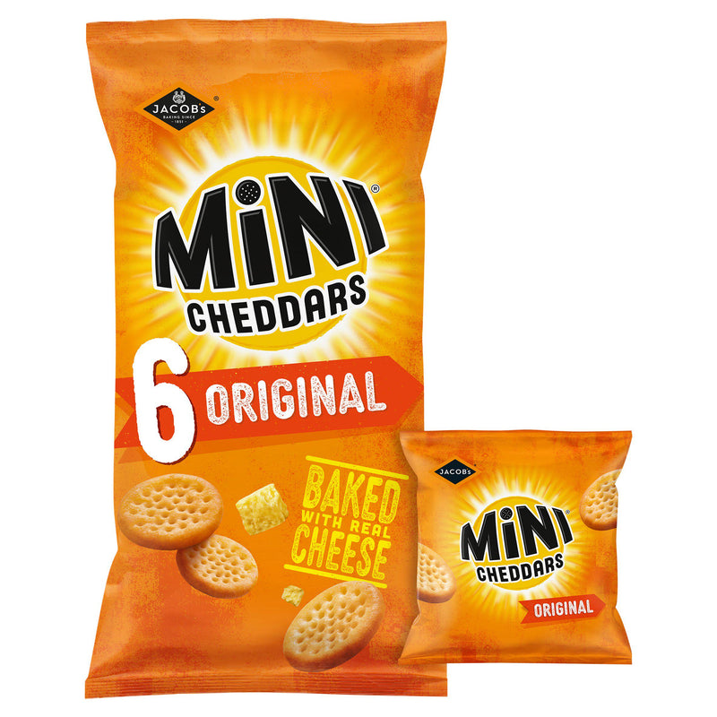 Jacob's Mini Cheddars Original baked cheese snacks multipack, imported from the UK