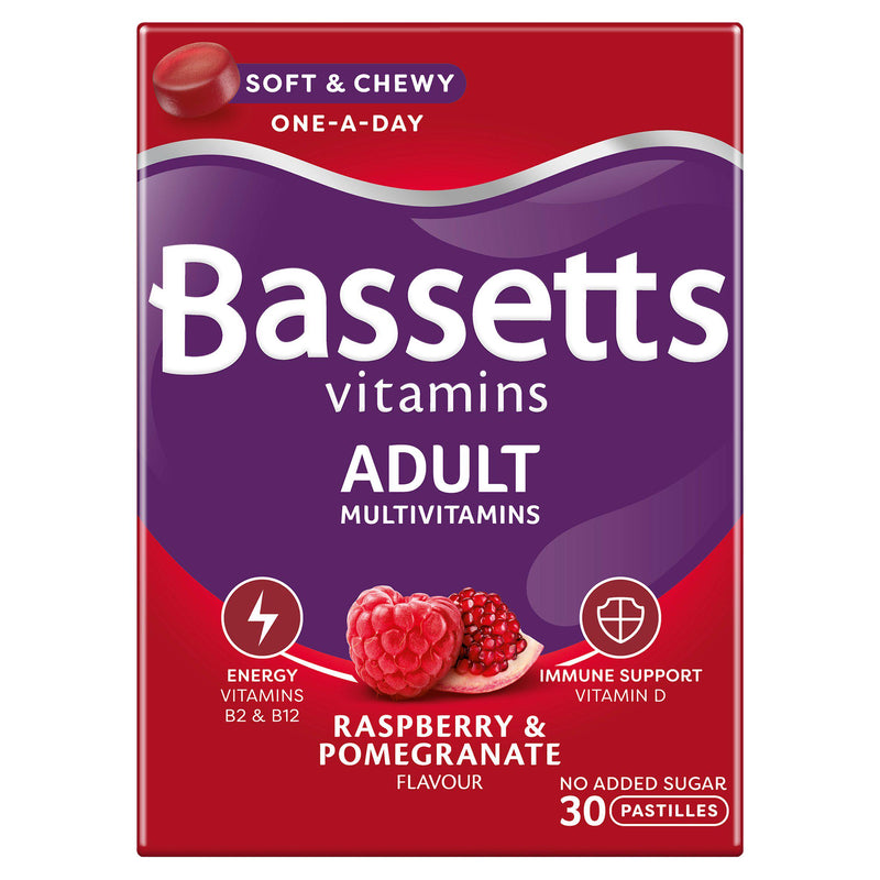 Bassetts adult multivitamin pastilles raspberry pomegranate 30 count (British brand)