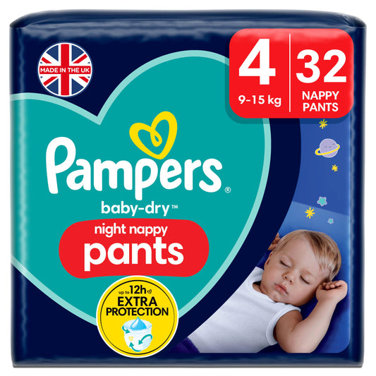 Pampers Baby Dry Night Nappy Pants Essential Pack Nappies Size 4, 9kg-15kg x32 GOODS Sainsburys   