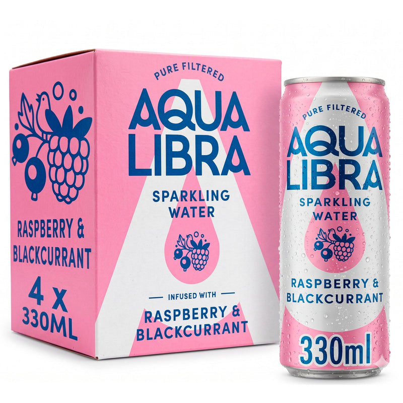 Aqua Libra Sparkling Water Raspberry Blackcurrant 4x330ml - British product