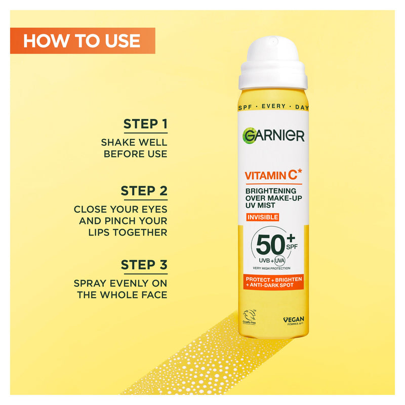 Garnier Vitamin C Brightening UV Mist 75ml bottle, UK version