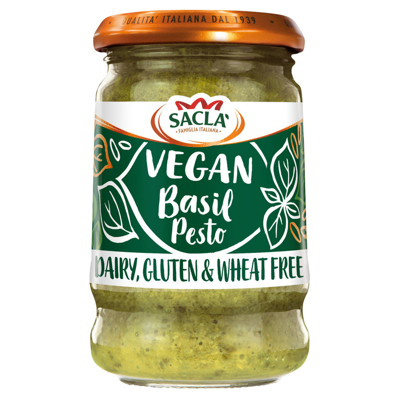Sacla Vegan Basil Pesto 190g, imported from the UK