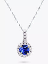 John Lewis E.W Adams 18ct White Gold Diamond and Sapphire Cluster Pendant Necklace- Buy online at McGrocer