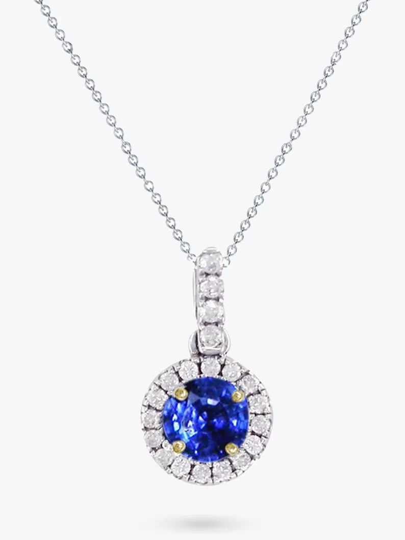 E.W Adams diamond sapphire pendant necklace white gold, UK version