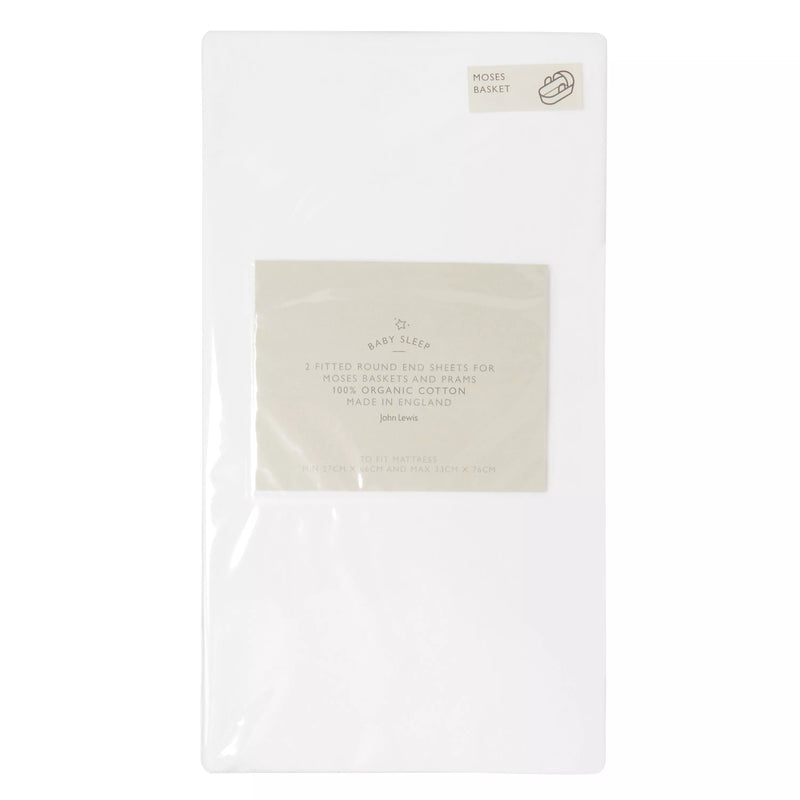 John Lewis organic cotton Moses basket sheet 33x76cm, UK version