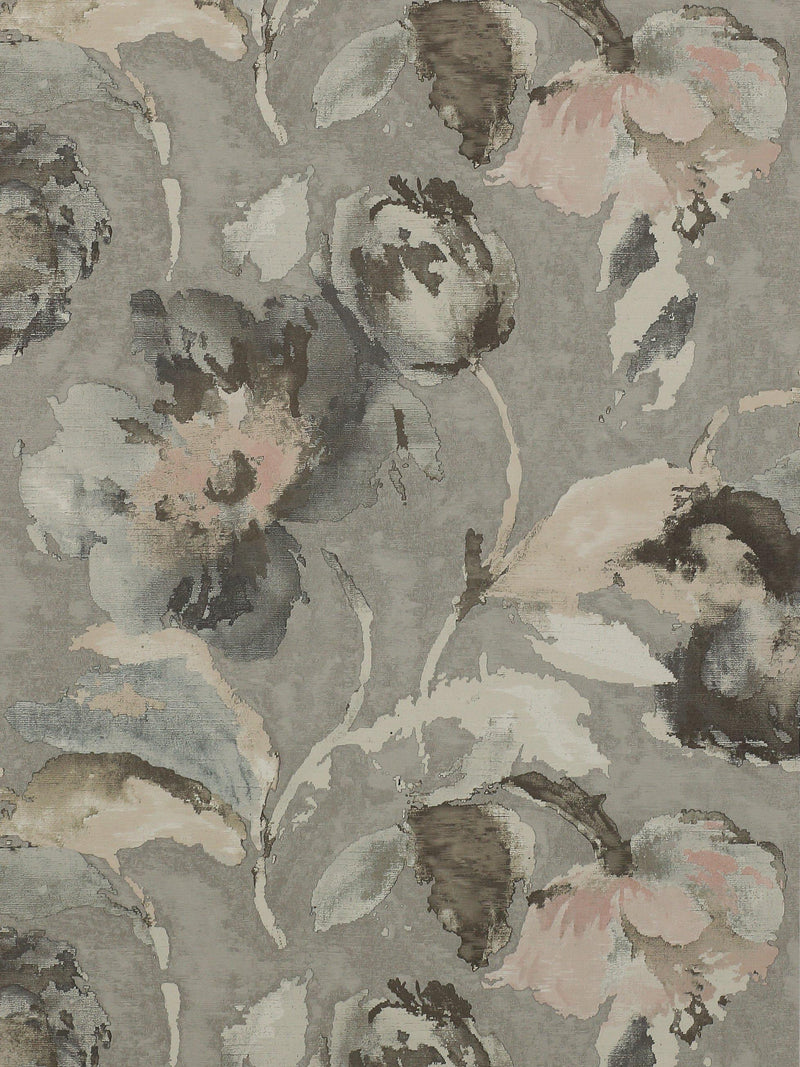 Large Painterly Floral Wallpaper with Woven-Looking Emboss