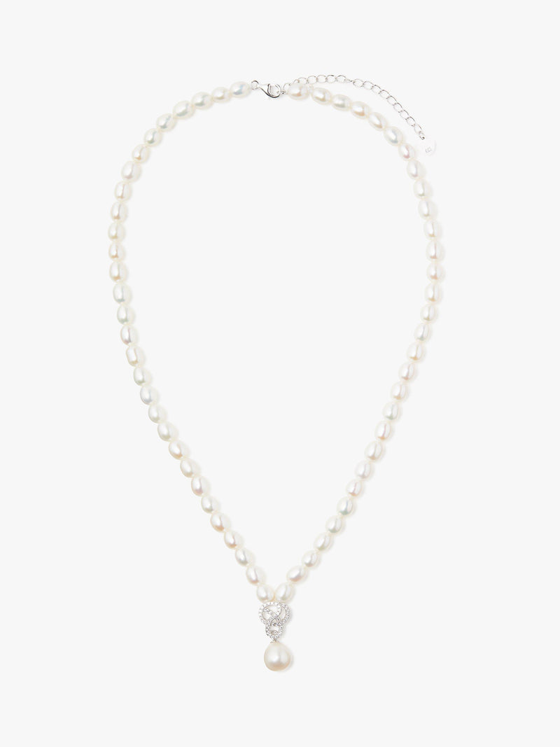 Lido white freshwater pearl knot drop collar necklace 40cm (British brand)