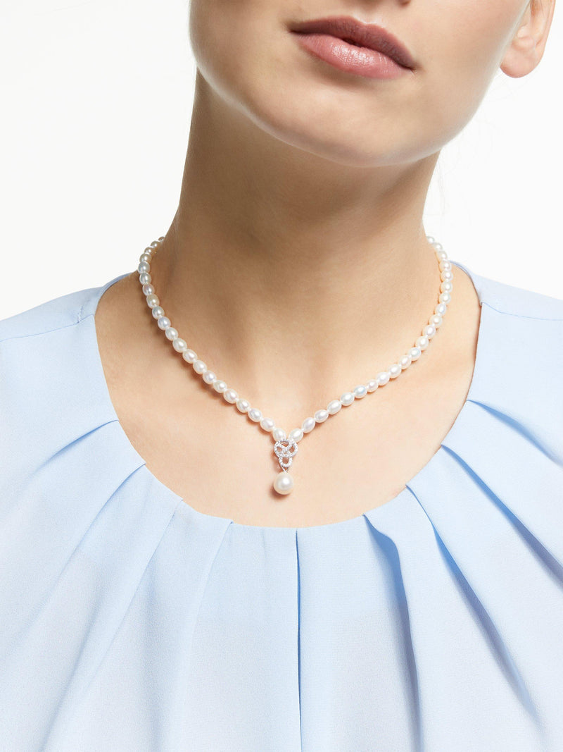 Lido white freshwater pearl knot drop collar necklace 40cm (British brand)