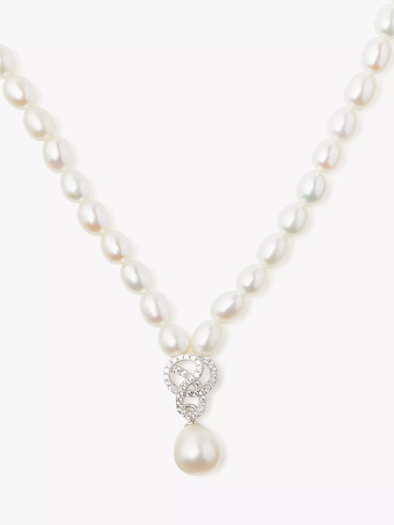 Lido white freshwater pearl knot drop collar necklace 40cm (British brand)