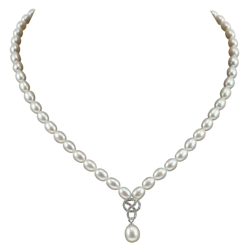 Lido white freshwater pearl knot drop collar necklace 40cm (British brand)