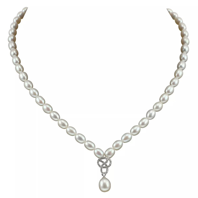 Lido white freshwater pearl knot drop collar necklace 40cm (British brand)