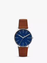 John Lewis Skagen Men's Signatur Leather Strap Watch 40mm- Buy online at McGrocer