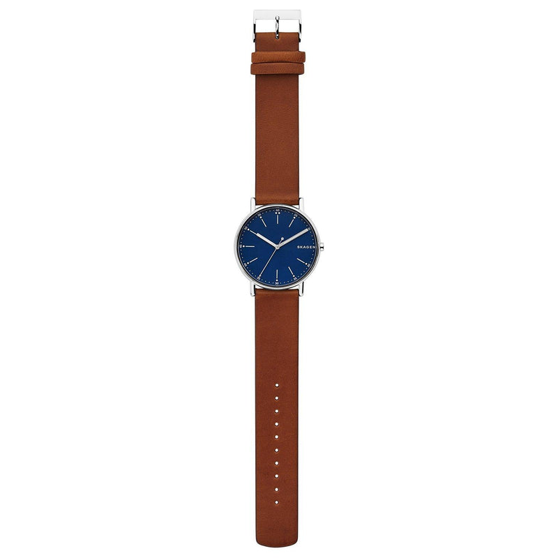 Skagen Signatur brown leather strap watch with blue dial 40mm, imported from the UK