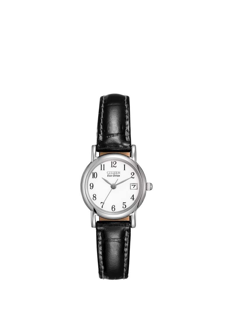 Citizen ladies leather strap watch white dial black strap, UK version