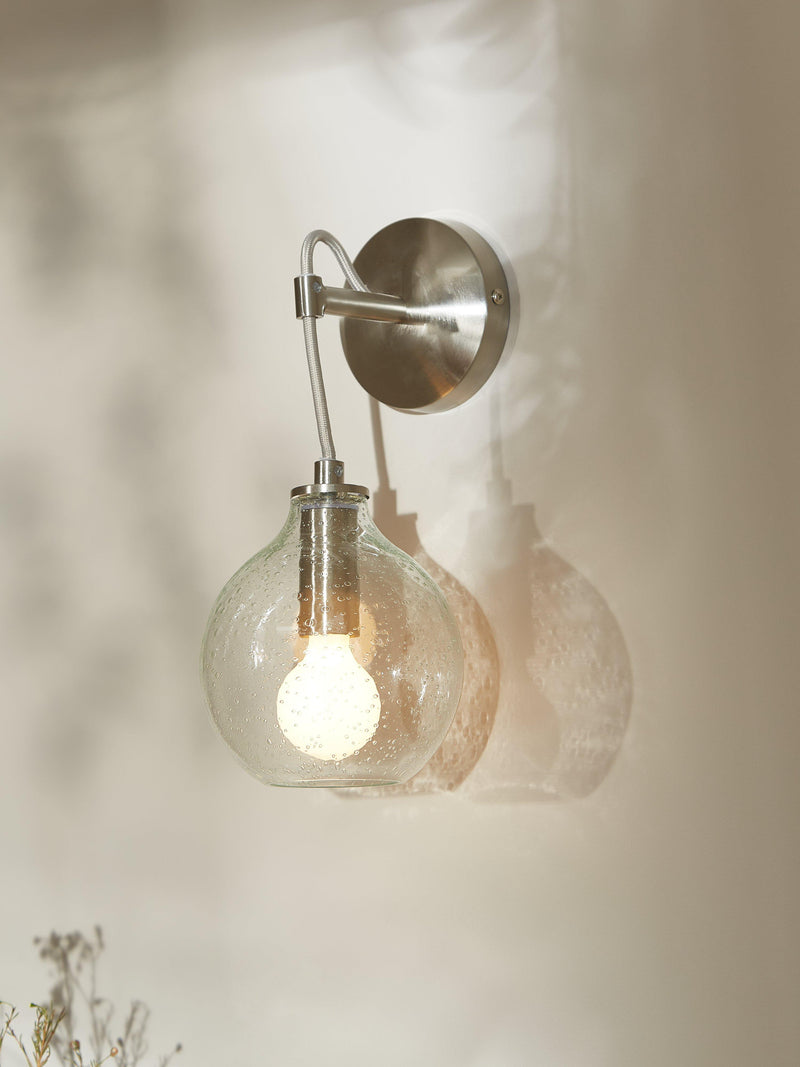 John Lewis Selsey hand-blown blue glass wall light, imported from the UK