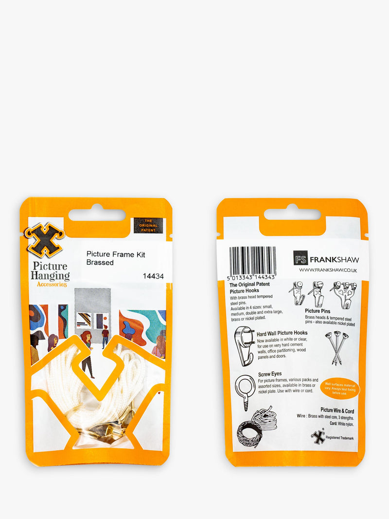 Frank Shaw brass picture hanging kit with hooks and cord (British brand)