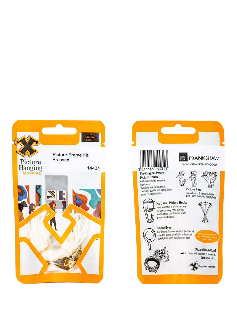 Frank Shaw brass picture hanging kit with hooks and cord (British brand)