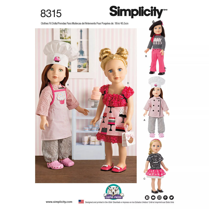 Simplicity Parisian doll paper patterns for 18 inch dolls, UK version